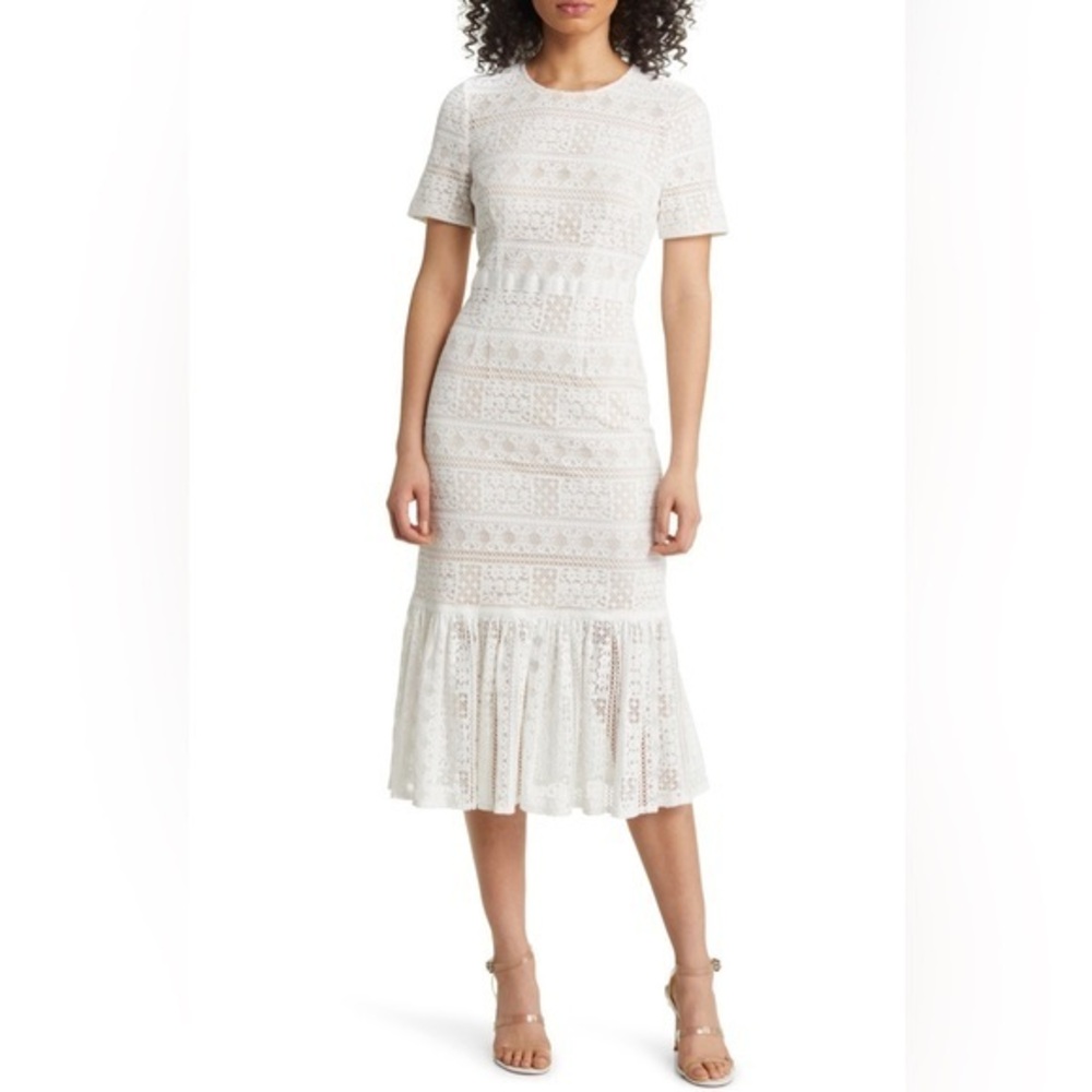 Rachel Parcell Stripe Lace Overlay Midi Dress in White
Size Small